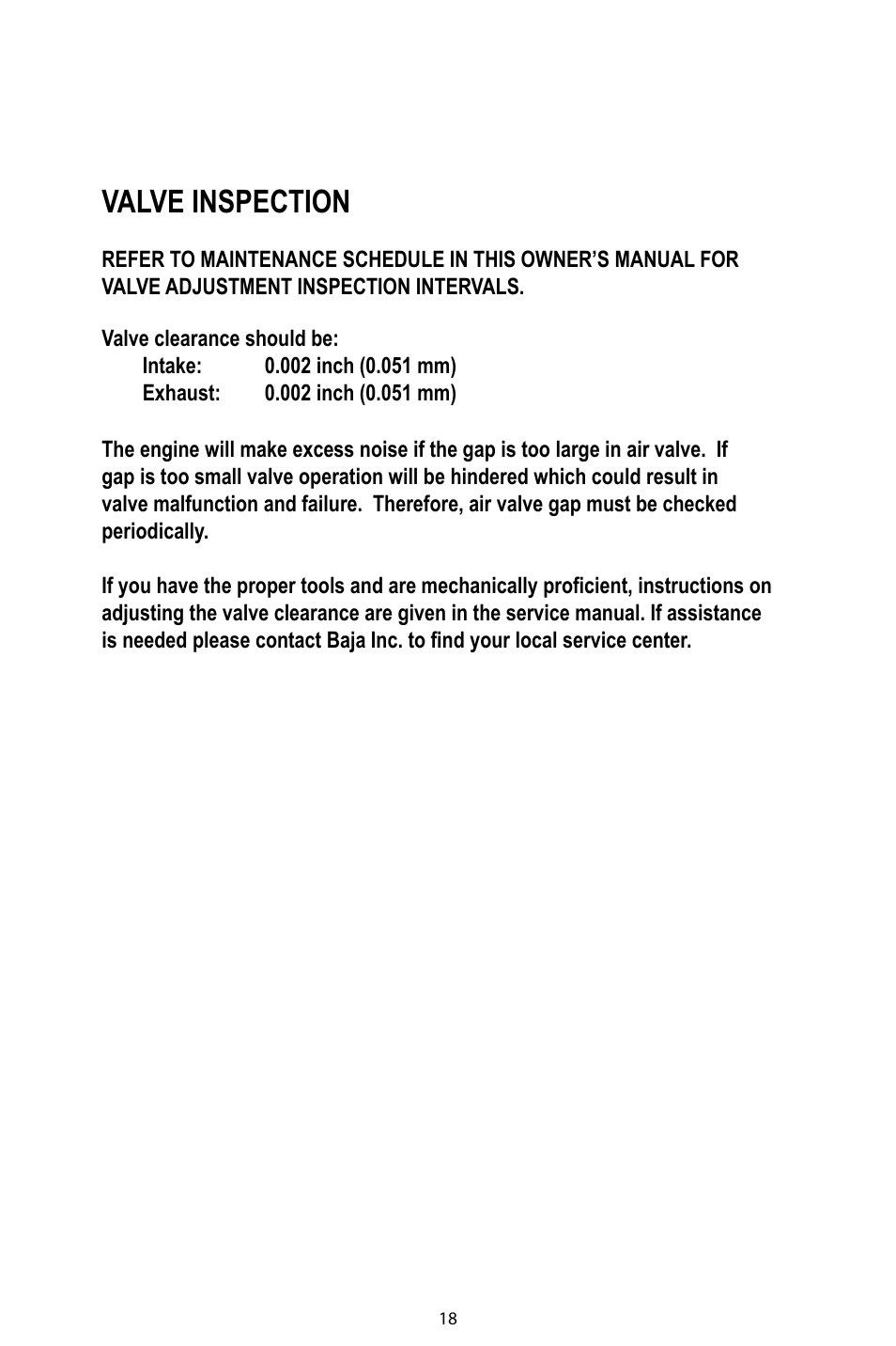 Valve inspection | Baja Motorsports DR125 Operator's Manual User Manual | Page 21 / 39