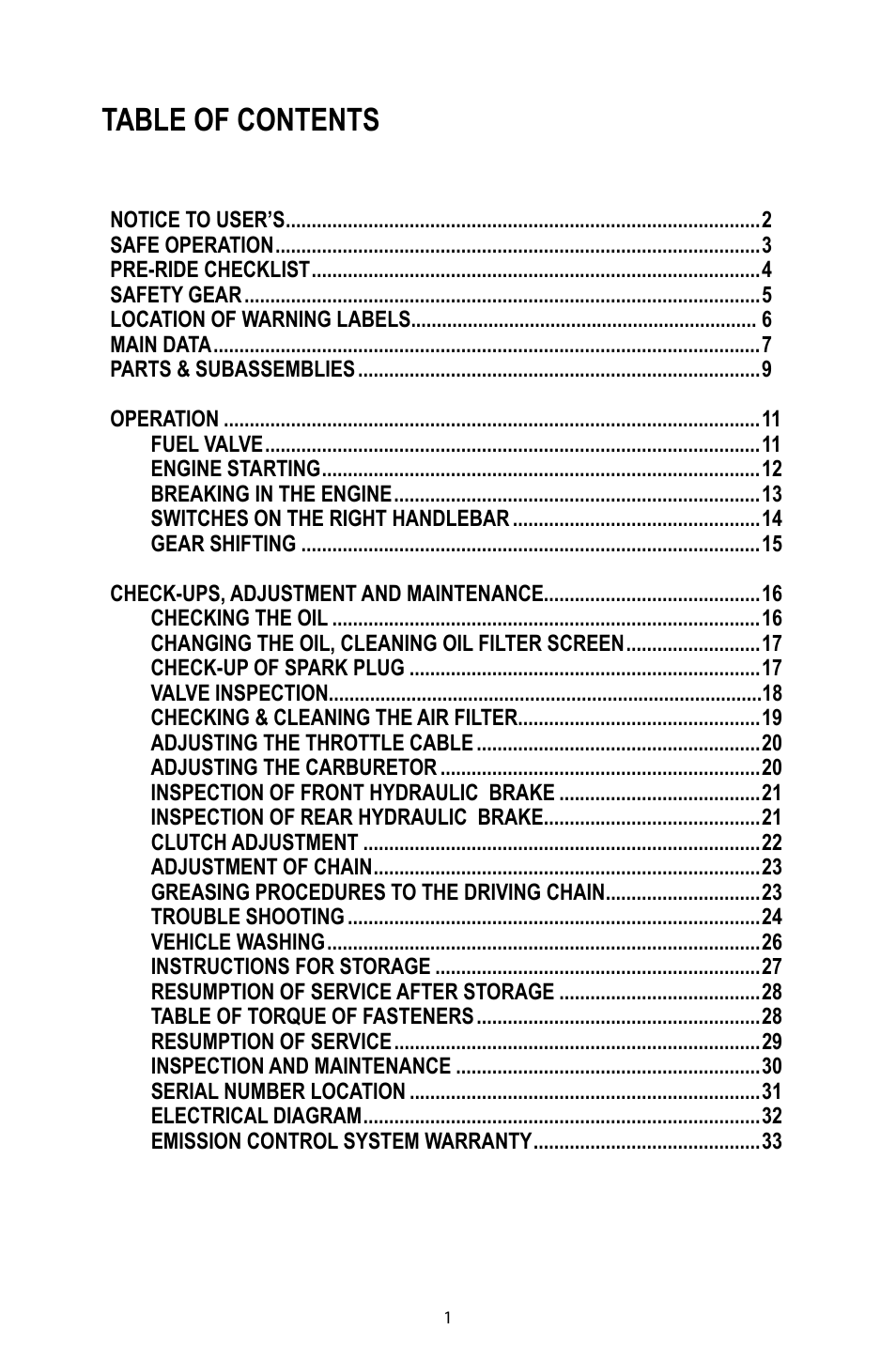 Baja Motorsports DR125 Operator's Manual User Manual | Page 4 / 39