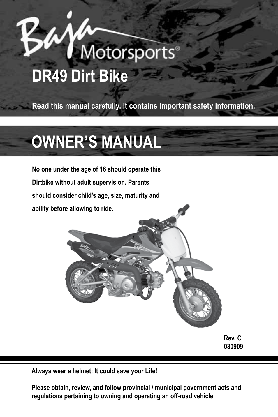 Baja Motorsports DR49 Operator's Manual User Manual | 38 pages