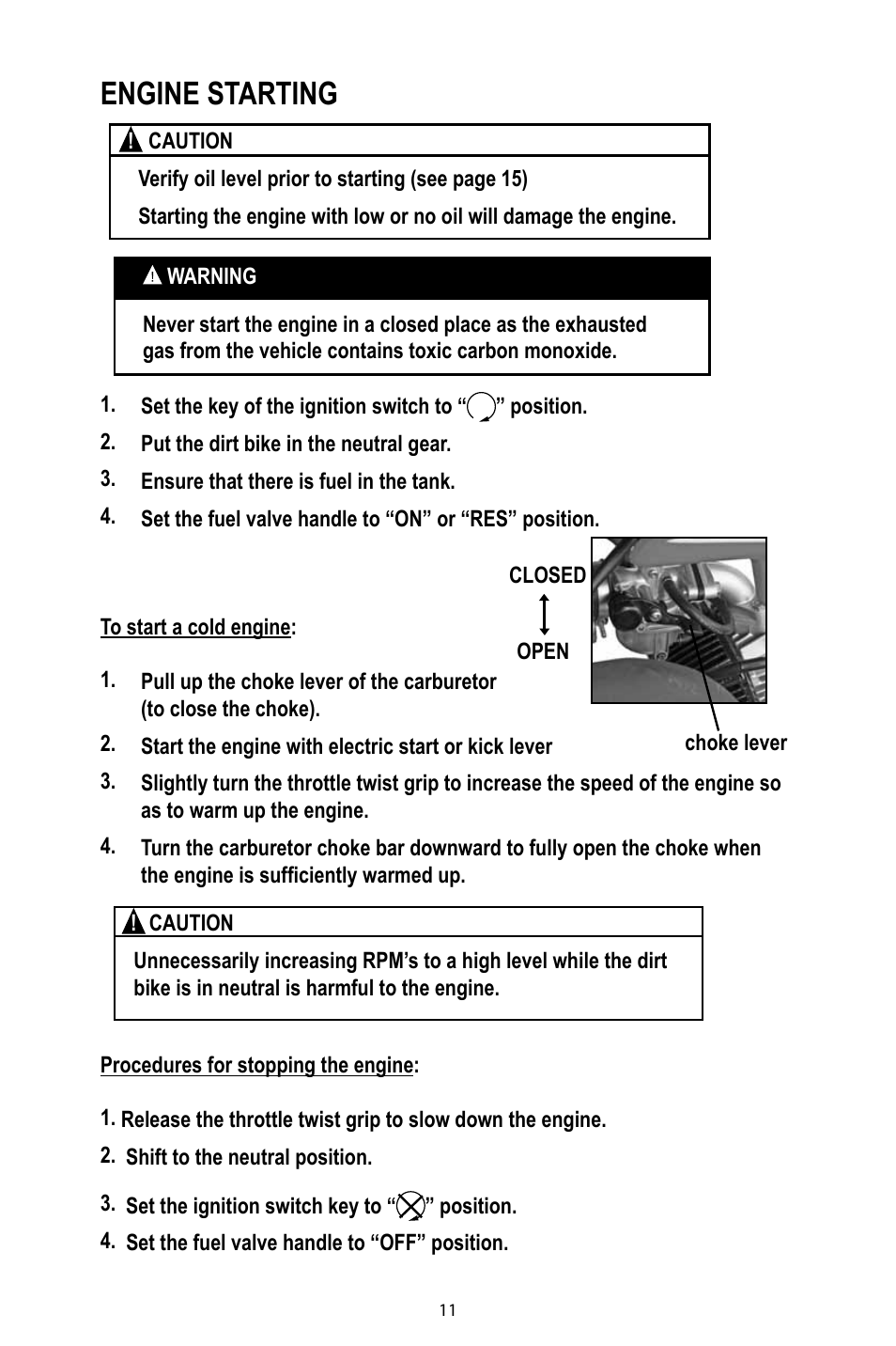 Engine starting | Baja Motorsports DR49 Operator's Manual User Manual | Page 14 / 38