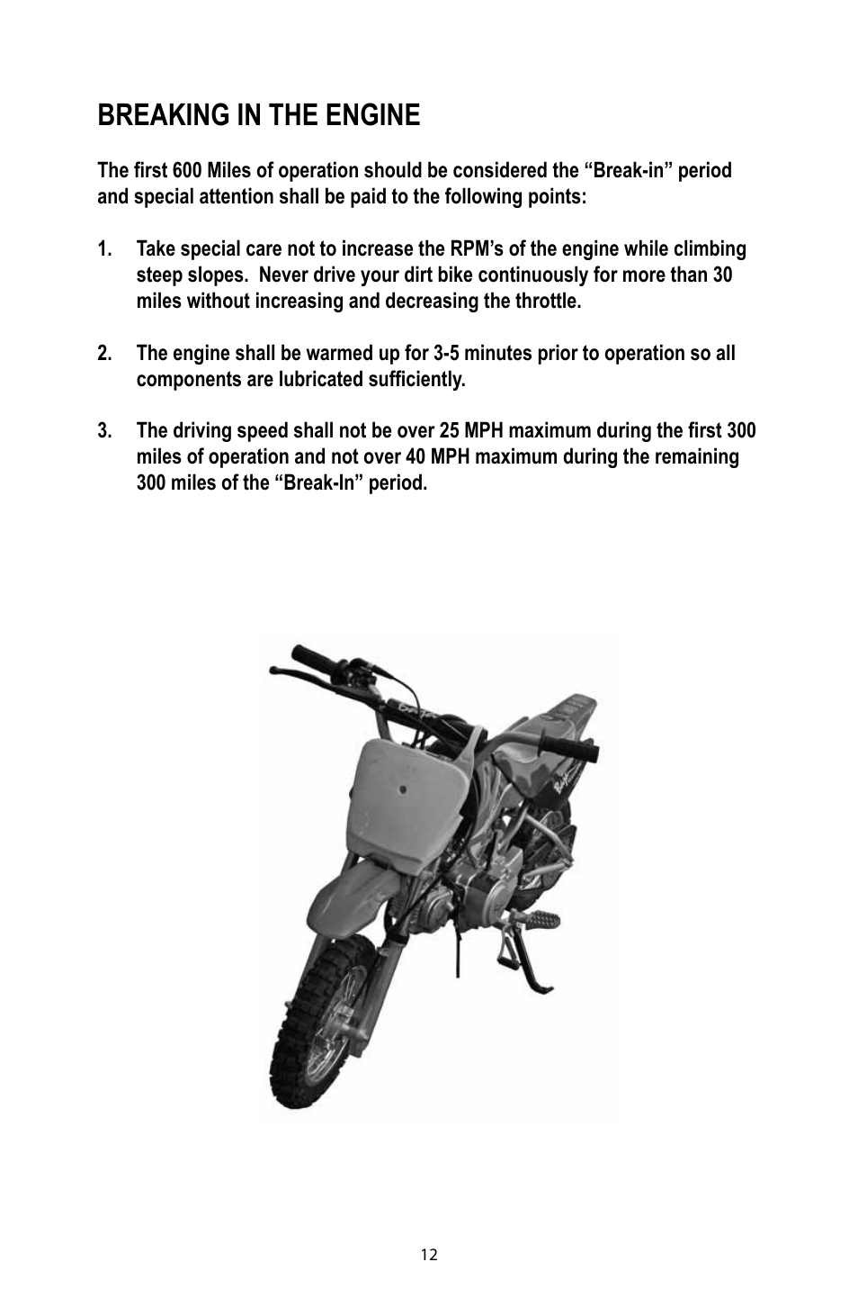 Breaking in the engine | Baja Motorsports DR49 Operator's Manual User Manual | Page 15 / 38