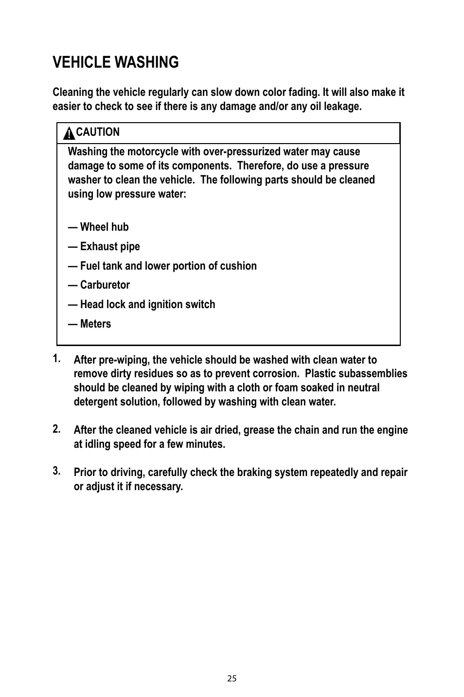 Vehicle washing | Baja Motorsports DR49 Operator's Manual User Manual | Page 28 / 38
