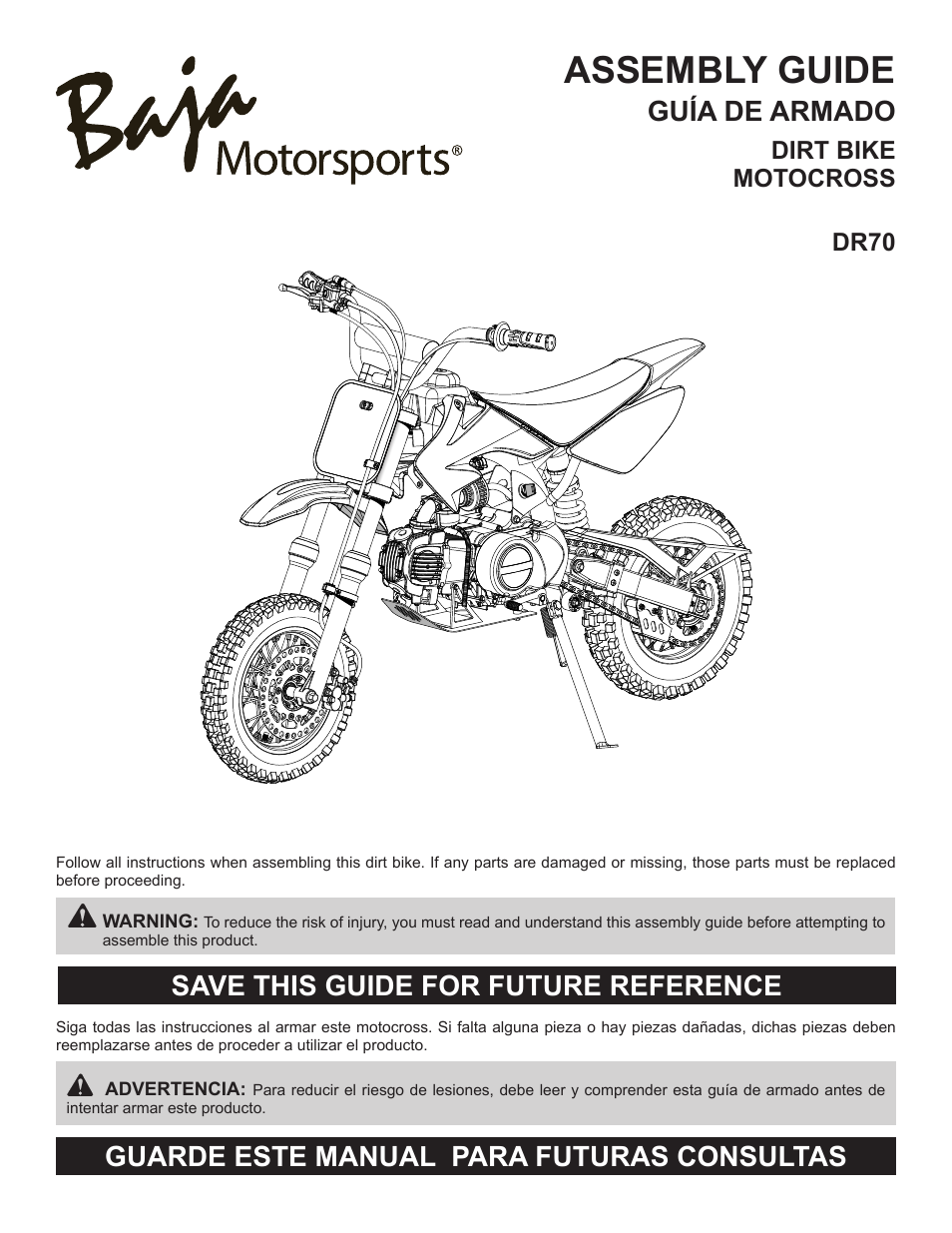 Baja Motorsports DR70 Assembly Guide User Manual | 20 pages