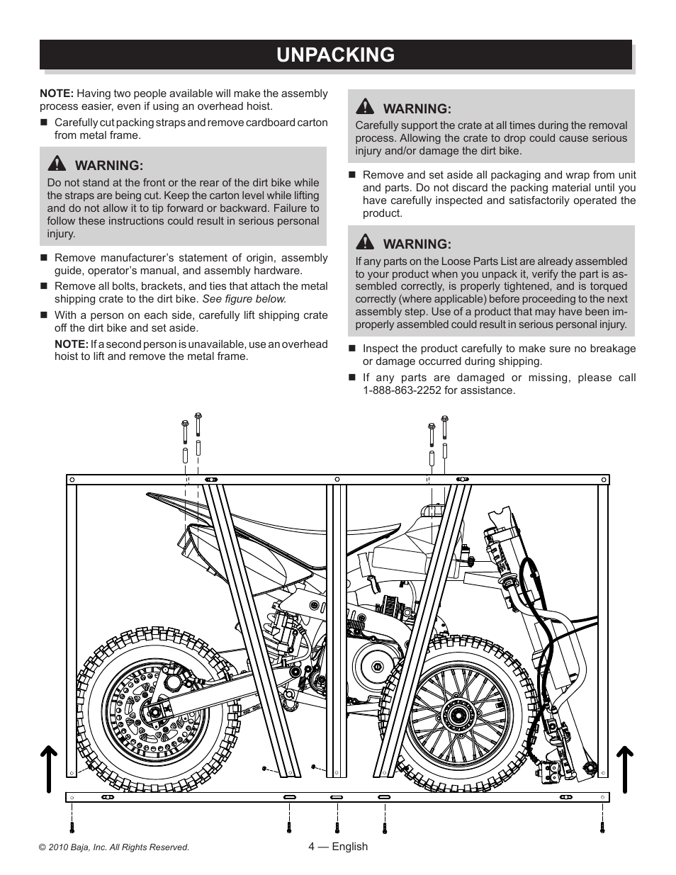 Unpacking | Baja Motorsports DR70 Assembly Guide User Manual | Page 4 / 20