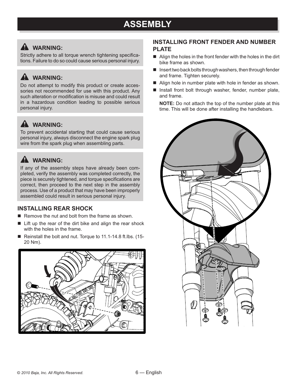 Assembly | Baja Motorsports DR70 Assembly Guide User Manual | Page 6 / 20