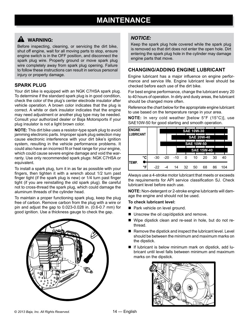 Maintenance | Baja Motorsports DR70 Operator's Manual User Manual | Page 14 / 48