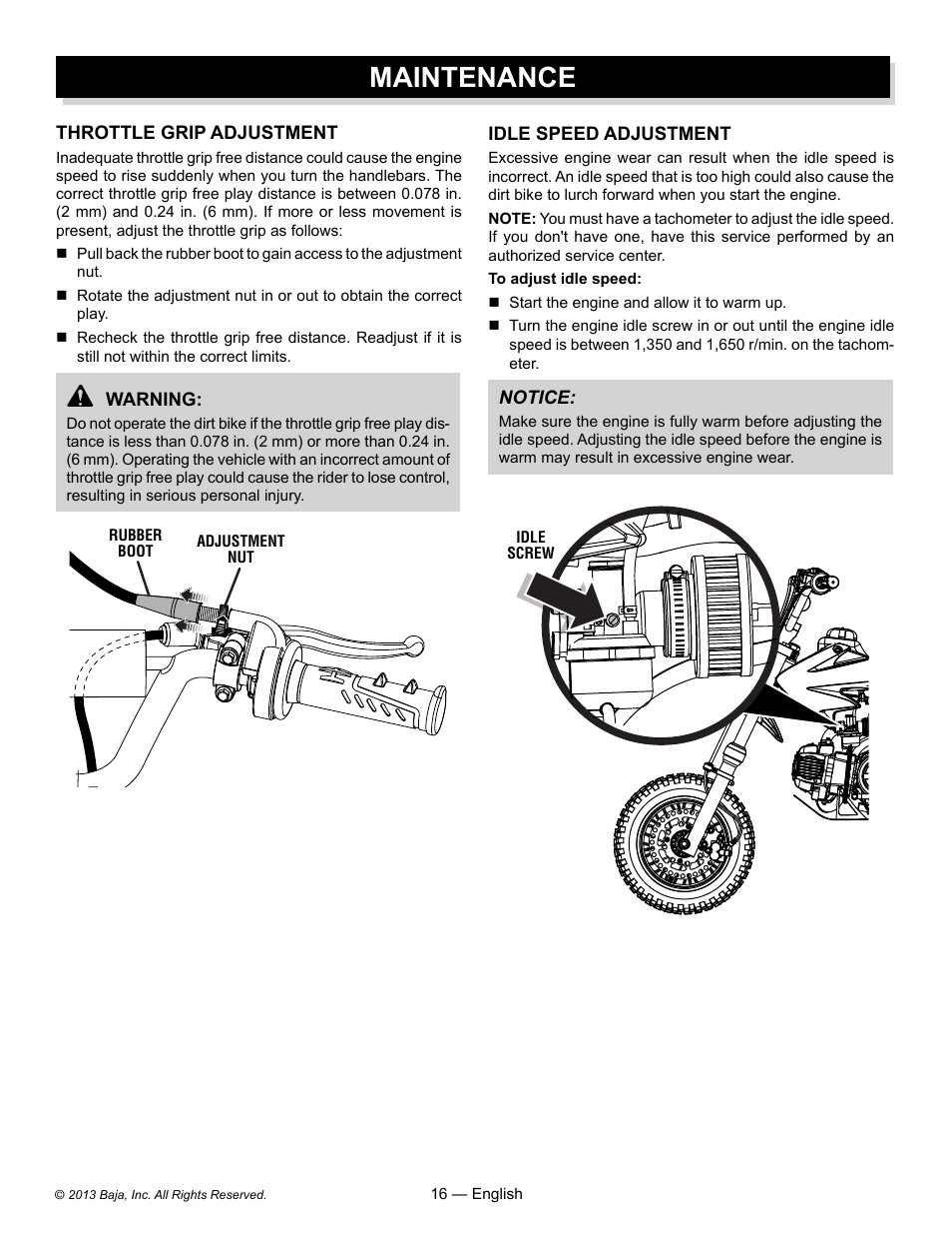 Maintenance | Baja Motorsports DR70 Operator's Manual User Manual | Page 16 / 48