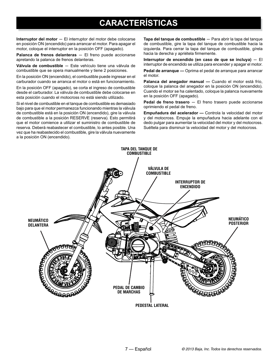 Características | Baja Motorsports DR70 Operator's Manual User Manual | Page 29 / 48