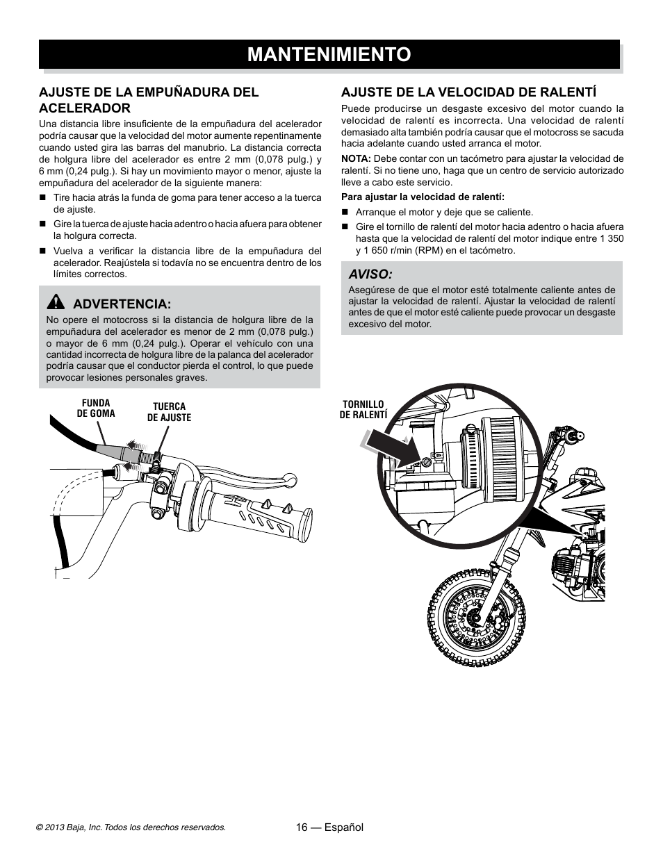 Mantenimiento | Baja Motorsports DR70 Operator's Manual User Manual | Page 38 / 48