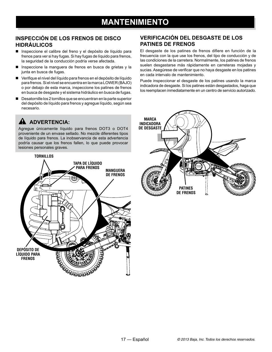 Mantenimiento | Baja Motorsports DR70 Operator's Manual User Manual | Page 39 / 48
