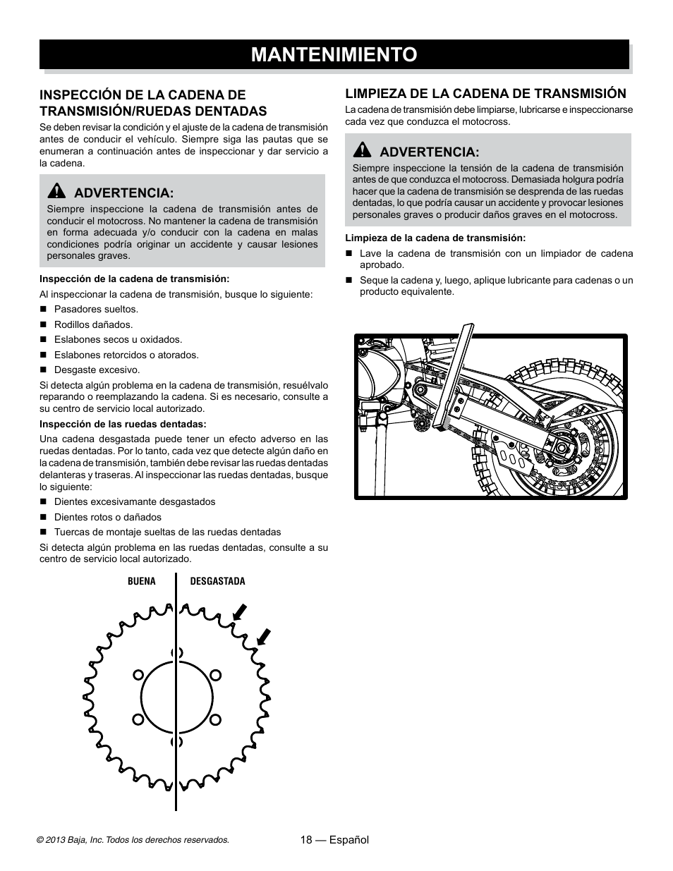 Mantenimiento | Baja Motorsports DR70 Operator's Manual User Manual | Page 40 / 48