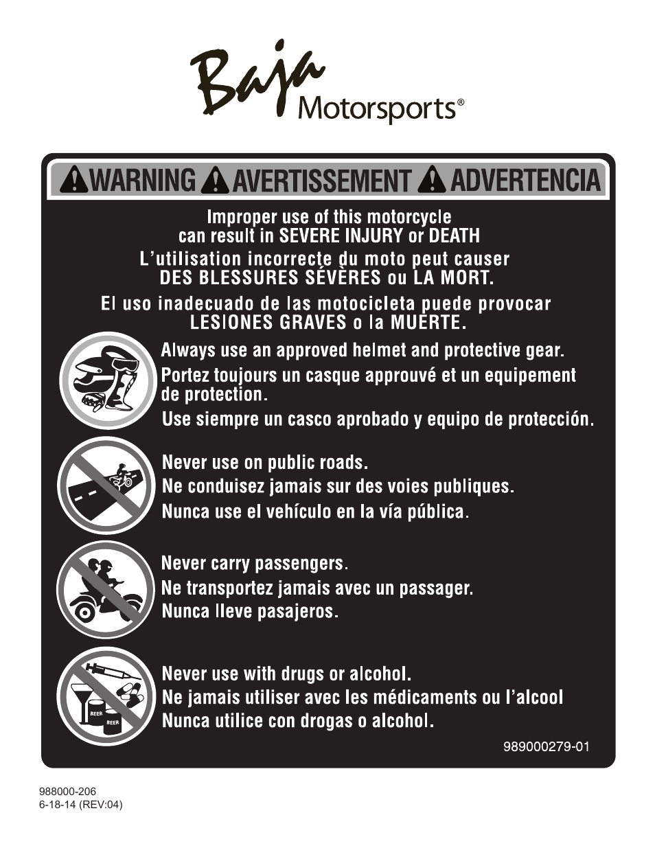 Baja Motorsports DR70 Operator's Manual User Manual | Page 48 / 48