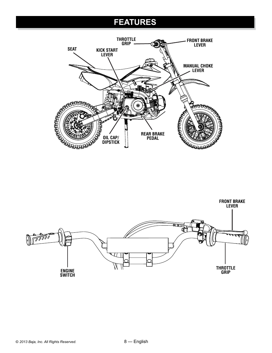 Features | Baja Motorsports DR70 Operator's Manual User Manual | Page 8 / 48
