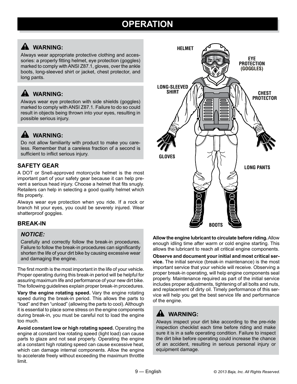 Operation | Baja Motorsports DR70 Operator's Manual User Manual | Page 9 / 48