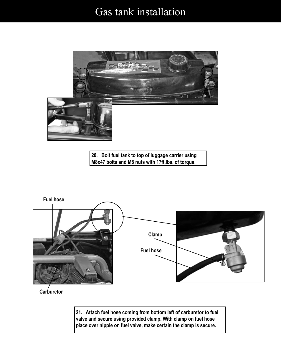 Gas tank installation | Baja Motorsports BR150-1 Assembly Guide User Manual | Page 15 / 18