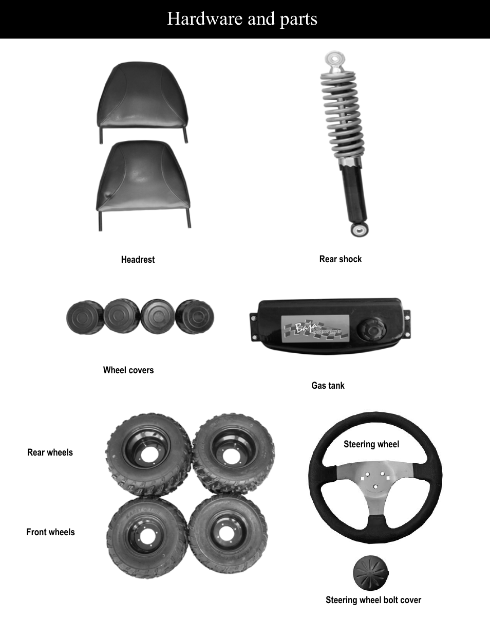 Hardware and parts | Baja Motorsports BR150-1 Assembly Guide User Manual | Page 2 / 18