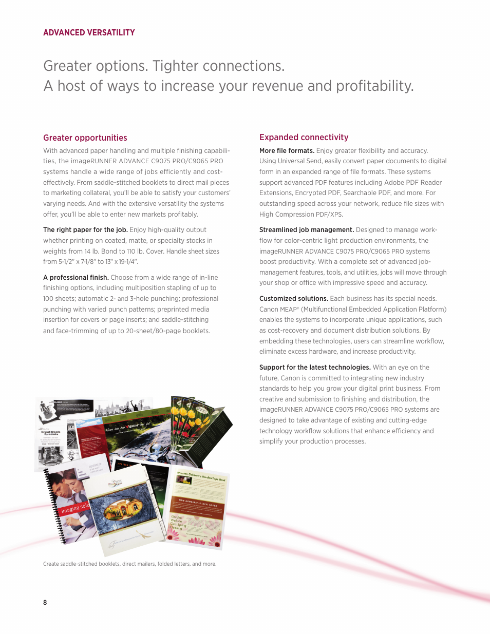 Advanced versatility greater opportunities, Expanded connectivity | Canon IMAGE RUNNER C9075 PRO User Manual | Page 8 / 12