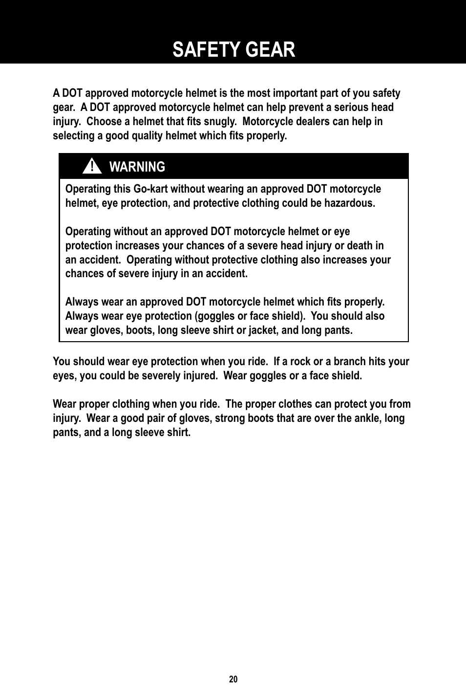 Safety gear | Baja Motorsports BR250 User Manual | Page 23 / 55