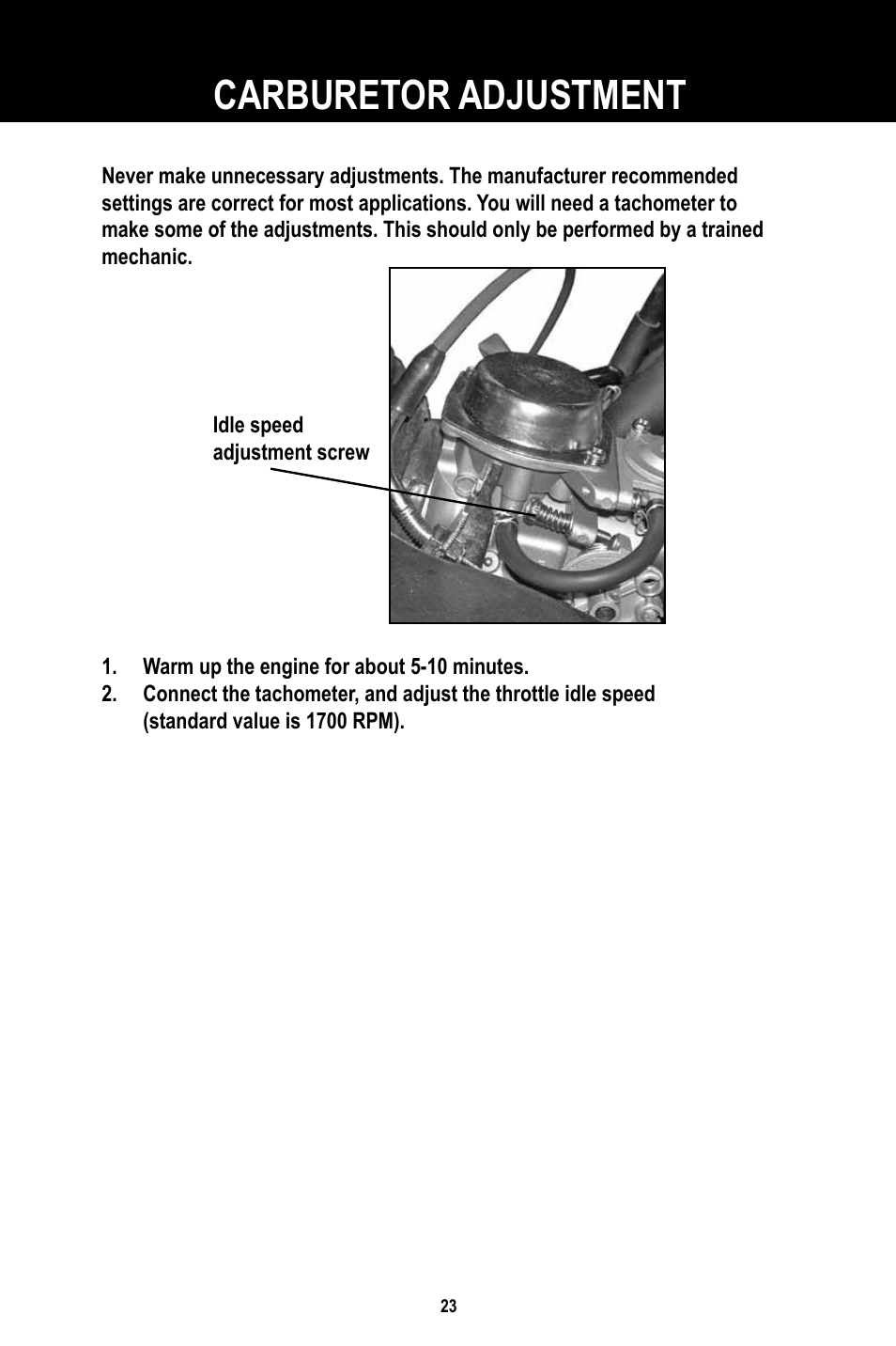 Carburetor adjustment | Baja Motorsports BR250 User Manual | Page 26 / 55