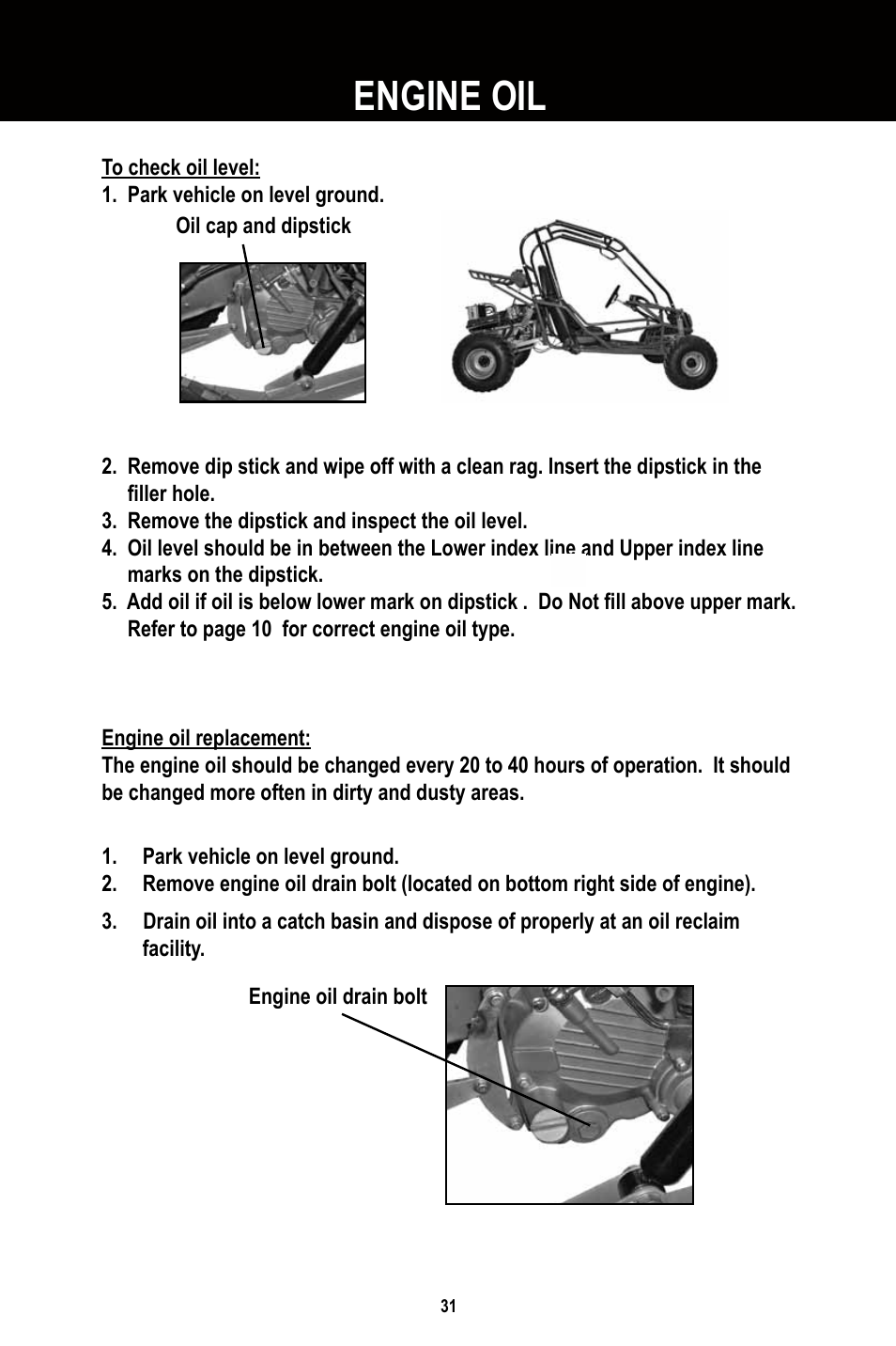 Engine oil | Baja Motorsports BR250 User Manual | Page 34 / 55