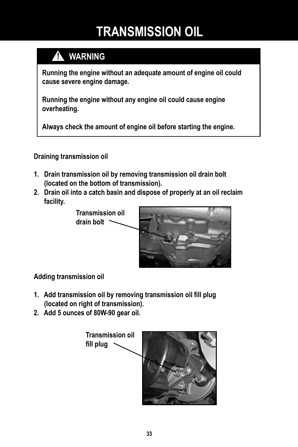 Transmission oil | Baja Motorsports BR250 User Manual | Page 36 / 55