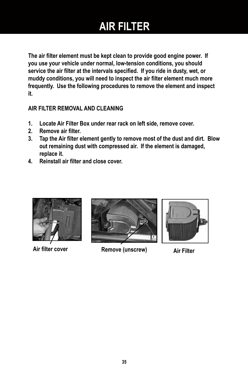 Air filter | Baja Motorsports BR250 User Manual | Page 38 / 55