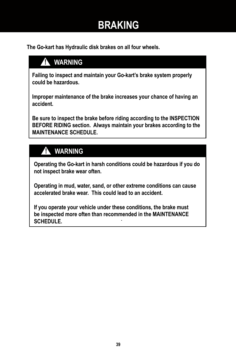 Braking | Baja Motorsports BR250 User Manual | Page 42 / 55