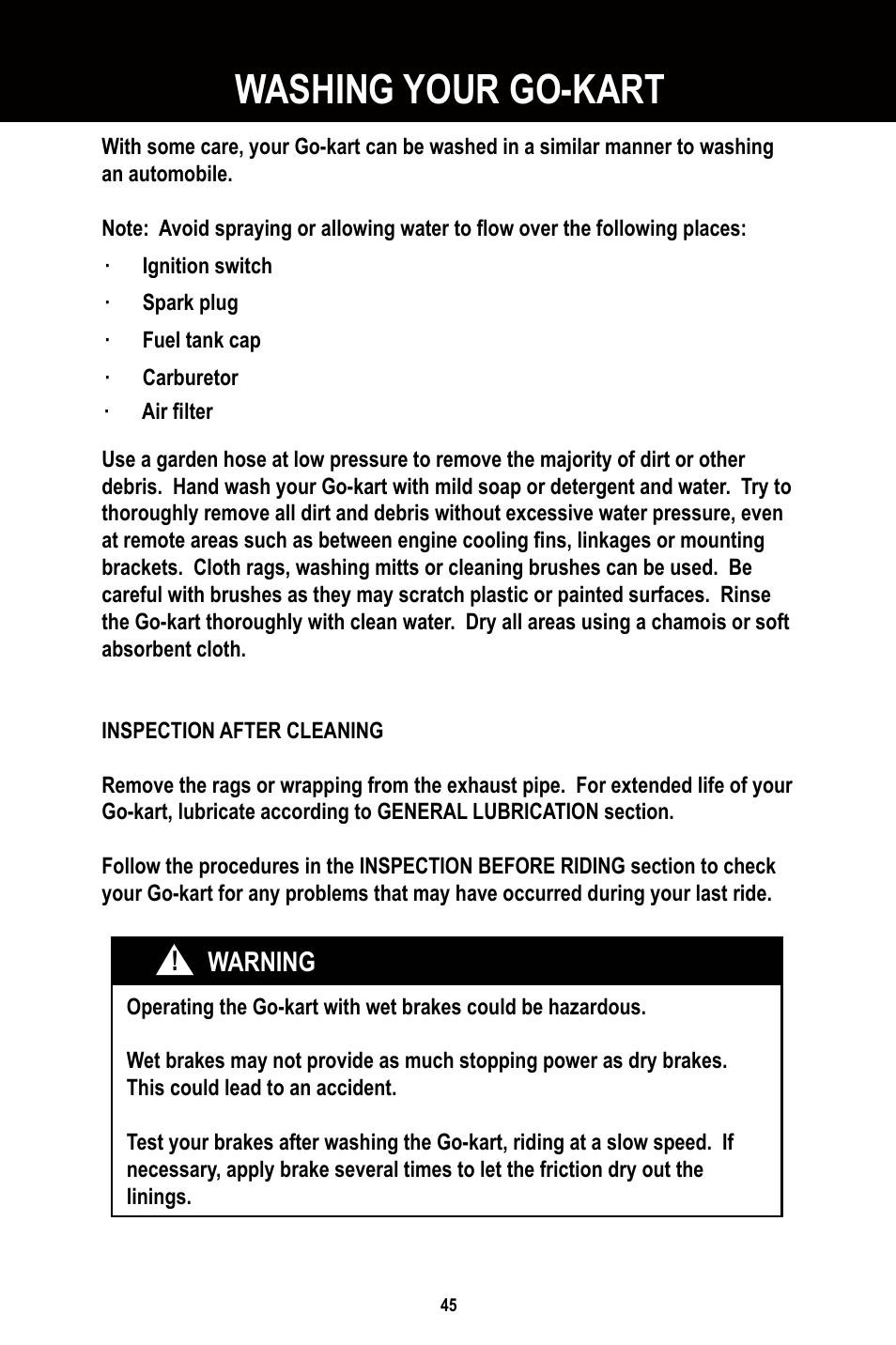 Washing your go-kart | Baja Motorsports BR250 User Manual | Page 48 / 55