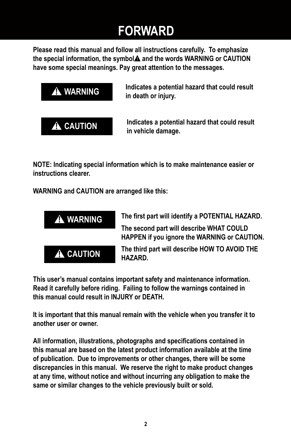 Forward | Baja Motorsports BR250 User Manual | Page 5 / 55