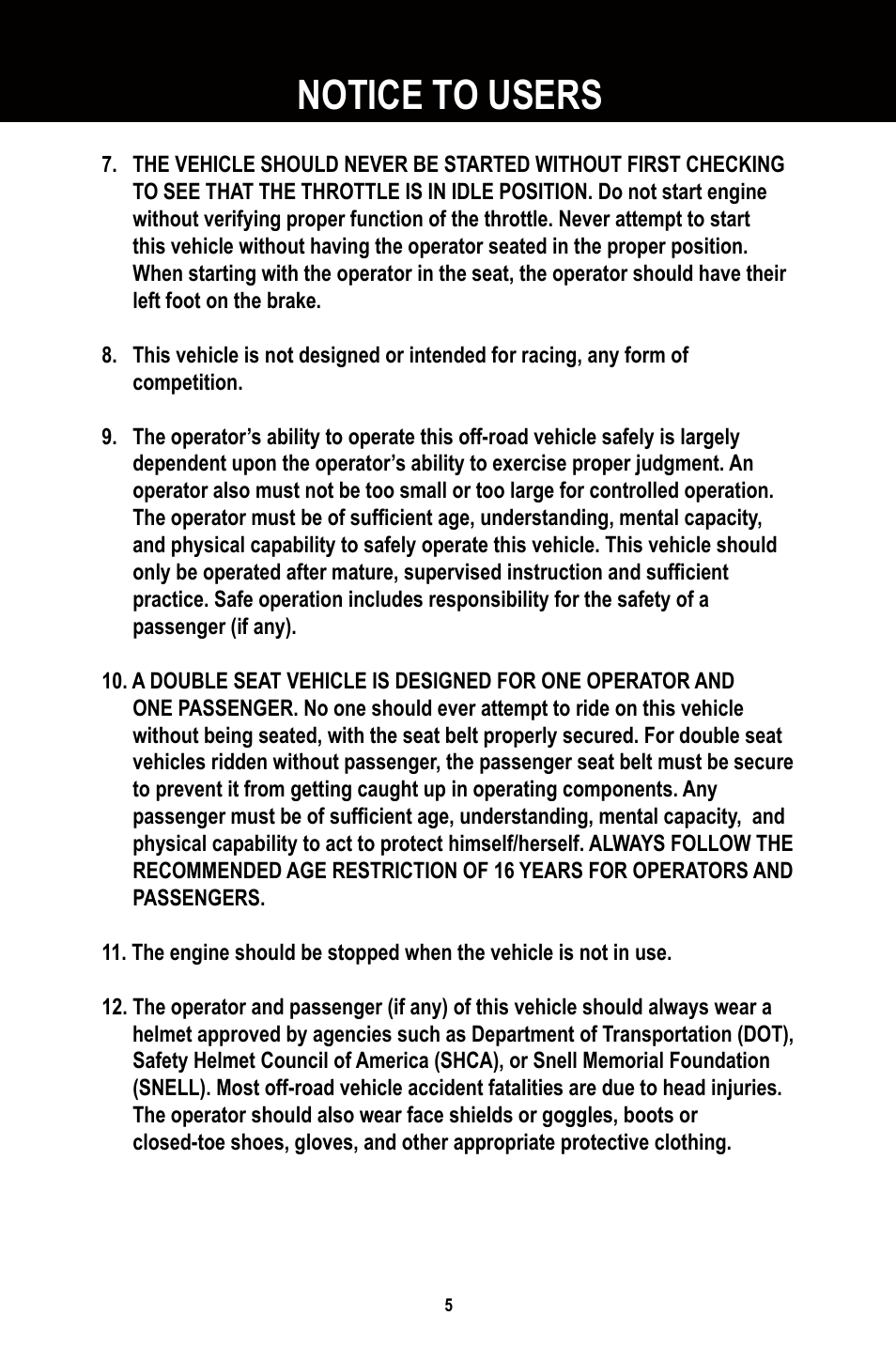 Notice to users | Baja Motorsports BR250 User Manual | Page 8 / 55