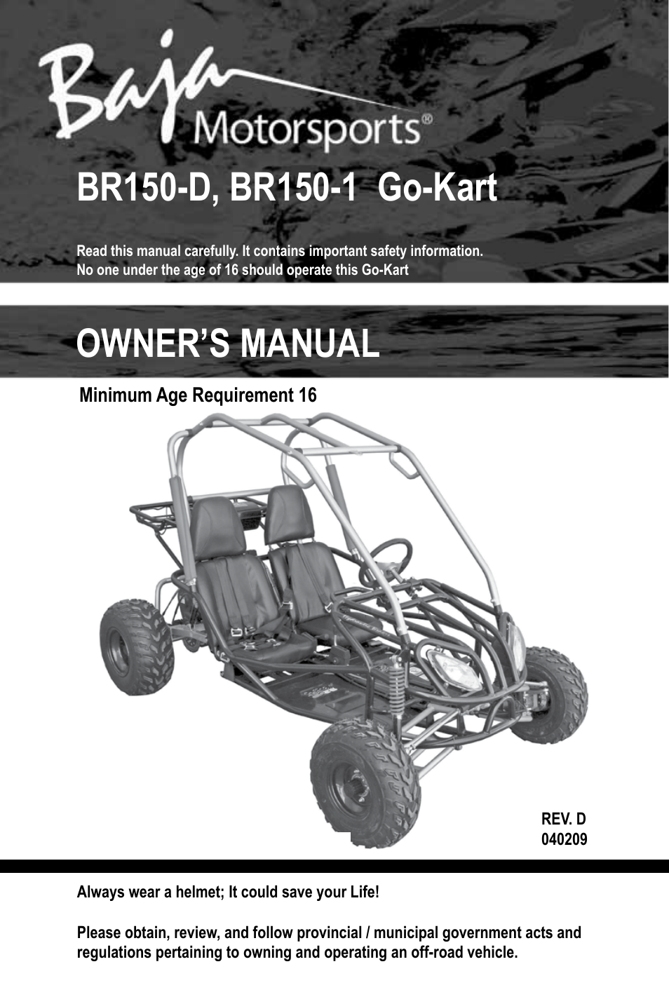 Baja Motorsports BR150-1 Operator's Manual User Manual | 55 pages