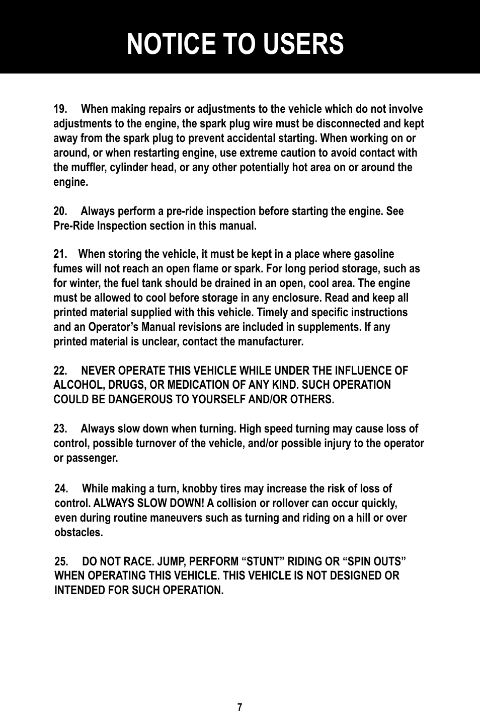 Notice to users | Baja Motorsports BR150-1 Operator's Manual User Manual | Page 10 / 55