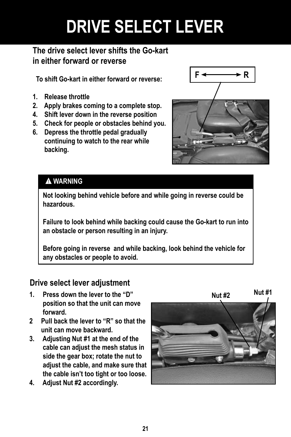 Drive select lever | Baja Motorsports BR150-1 Operator's Manual User Manual | Page 24 / 55