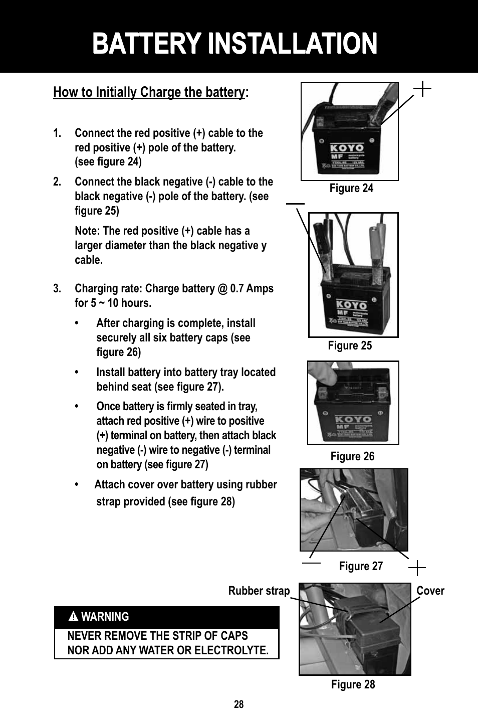 Battery installation | Baja Motorsports BR150-1 Operator's Manual User Manual | Page 31 / 55