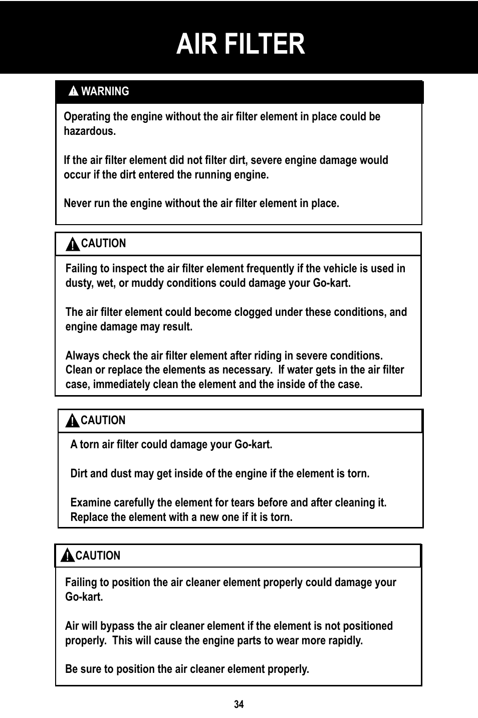 Air filter | Baja Motorsports BR150-1 Operator's Manual User Manual | Page 37 / 55