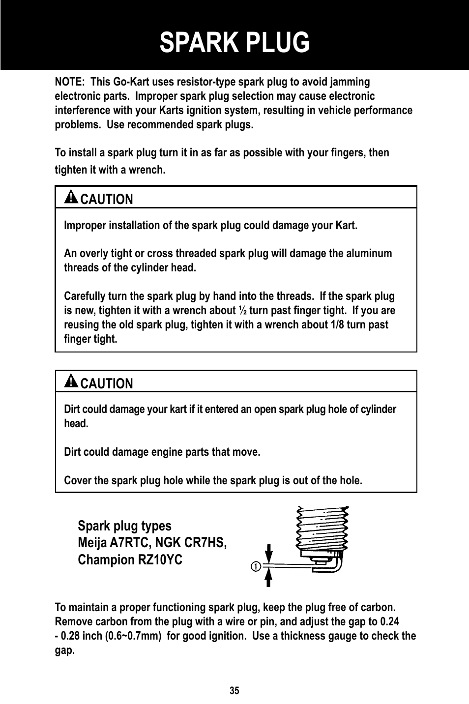 Spark plug | Baja Motorsports BR150-1 Operator's Manual User Manual | Page 38 / 55