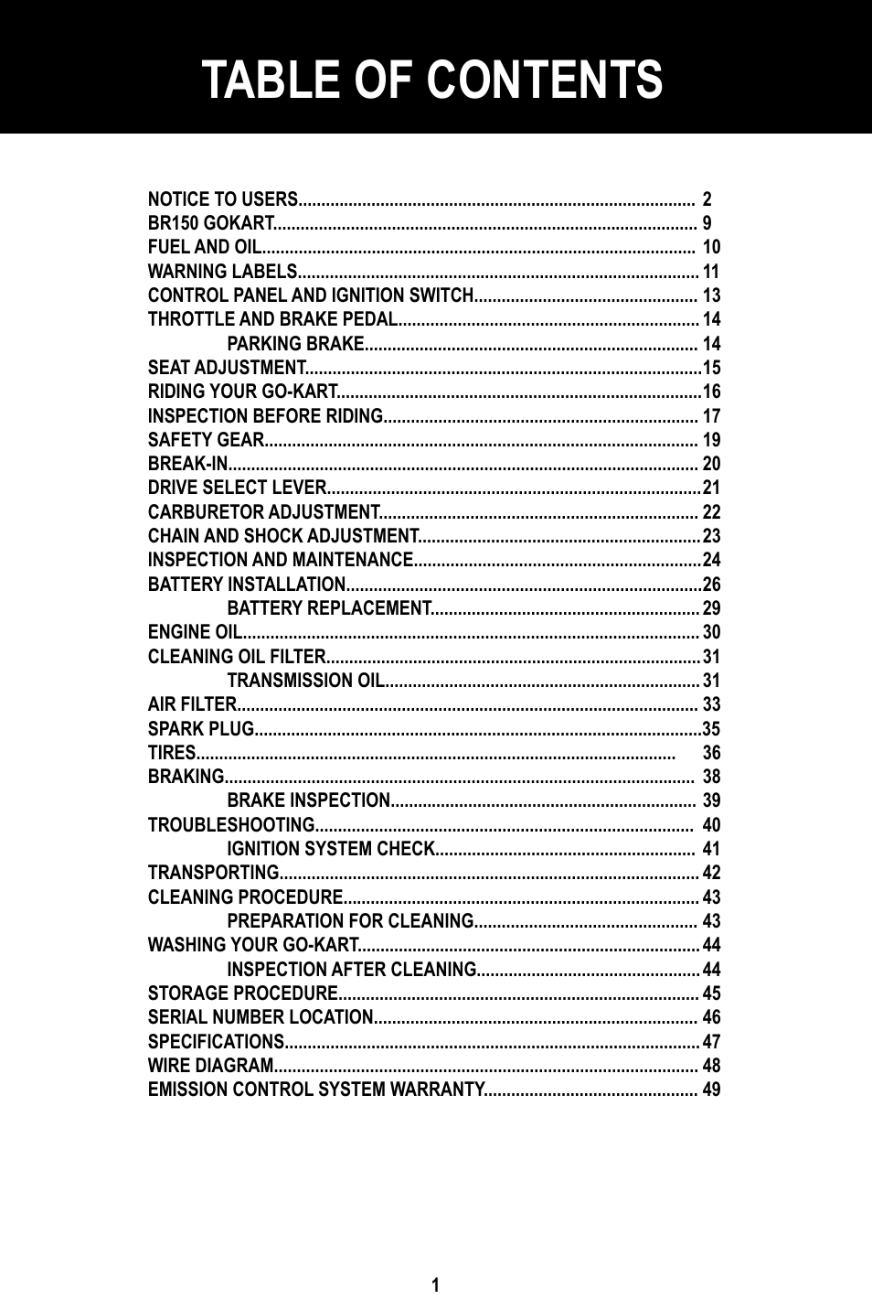 Baja Motorsports BR150-1 Operator's Manual User Manual | Page 4 / 55