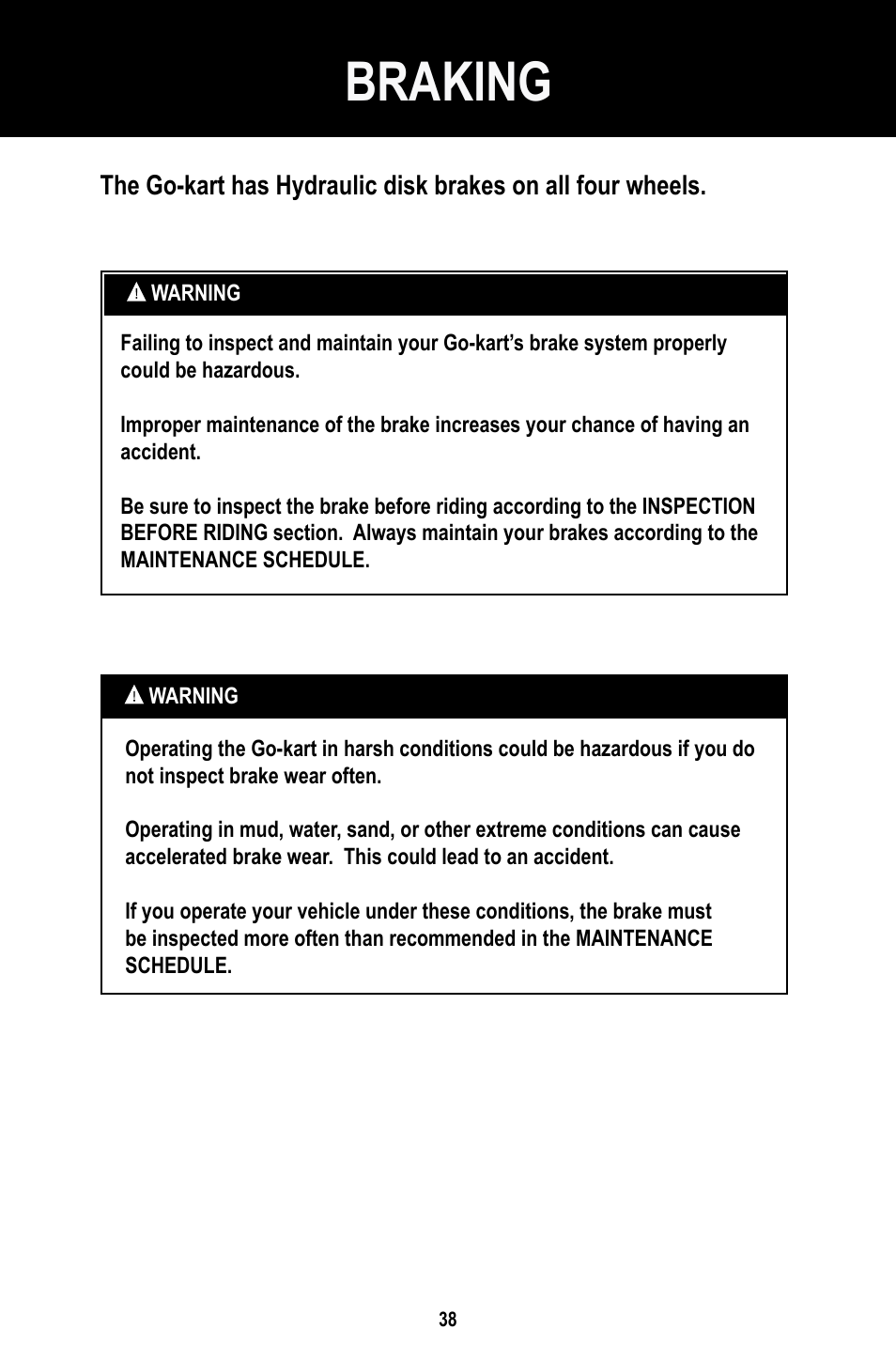 Braking | Baja Motorsports BR150-1 Operator's Manual User Manual | Page 41 / 55