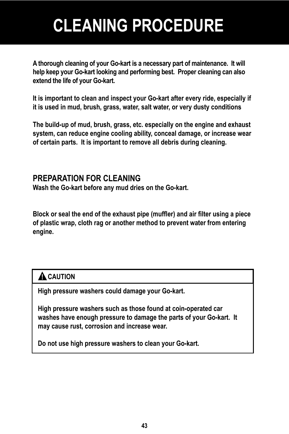 Cleaning procedure | Baja Motorsports BR150-1 Operator's Manual User Manual | Page 46 / 55