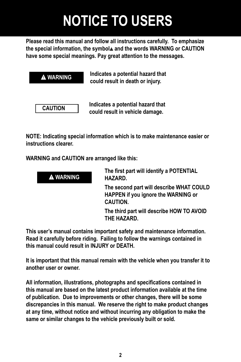 Notice to users | Baja Motorsports BR150-1 Operator's Manual User Manual | Page 5 / 55