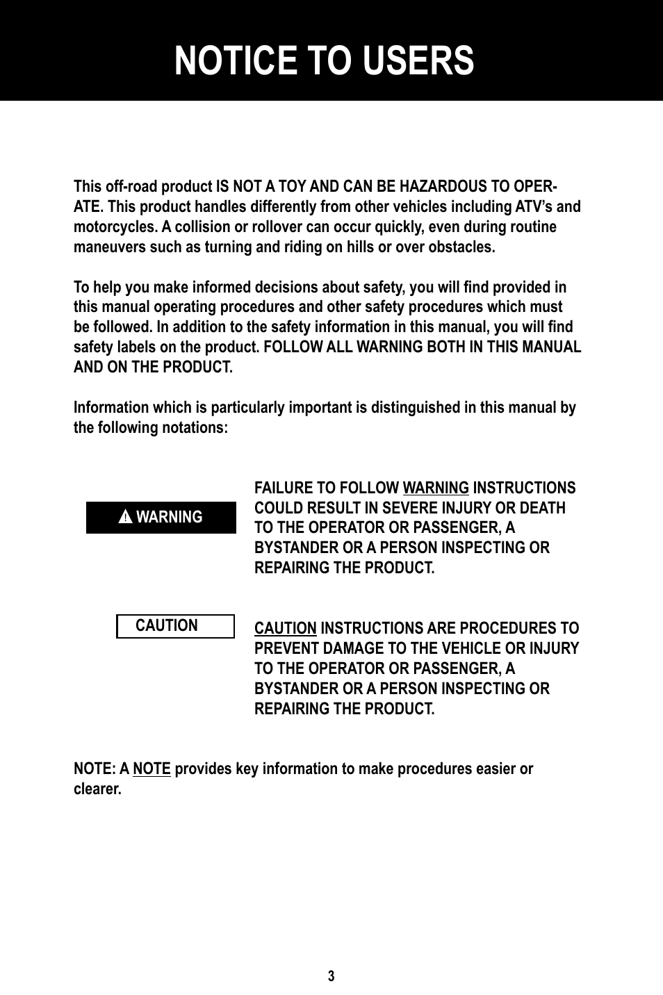 Notice to users | Baja Motorsports BR150-1 Operator's Manual User Manual | Page 6 / 55