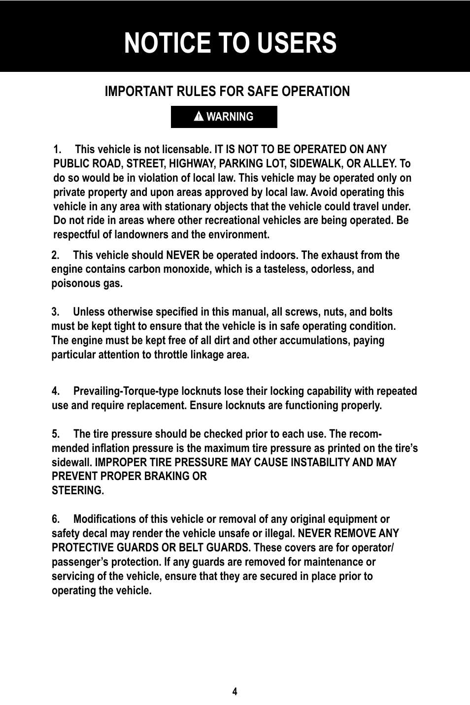 Notice to users | Baja Motorsports BR150-1 Operator's Manual User Manual | Page 7 / 55