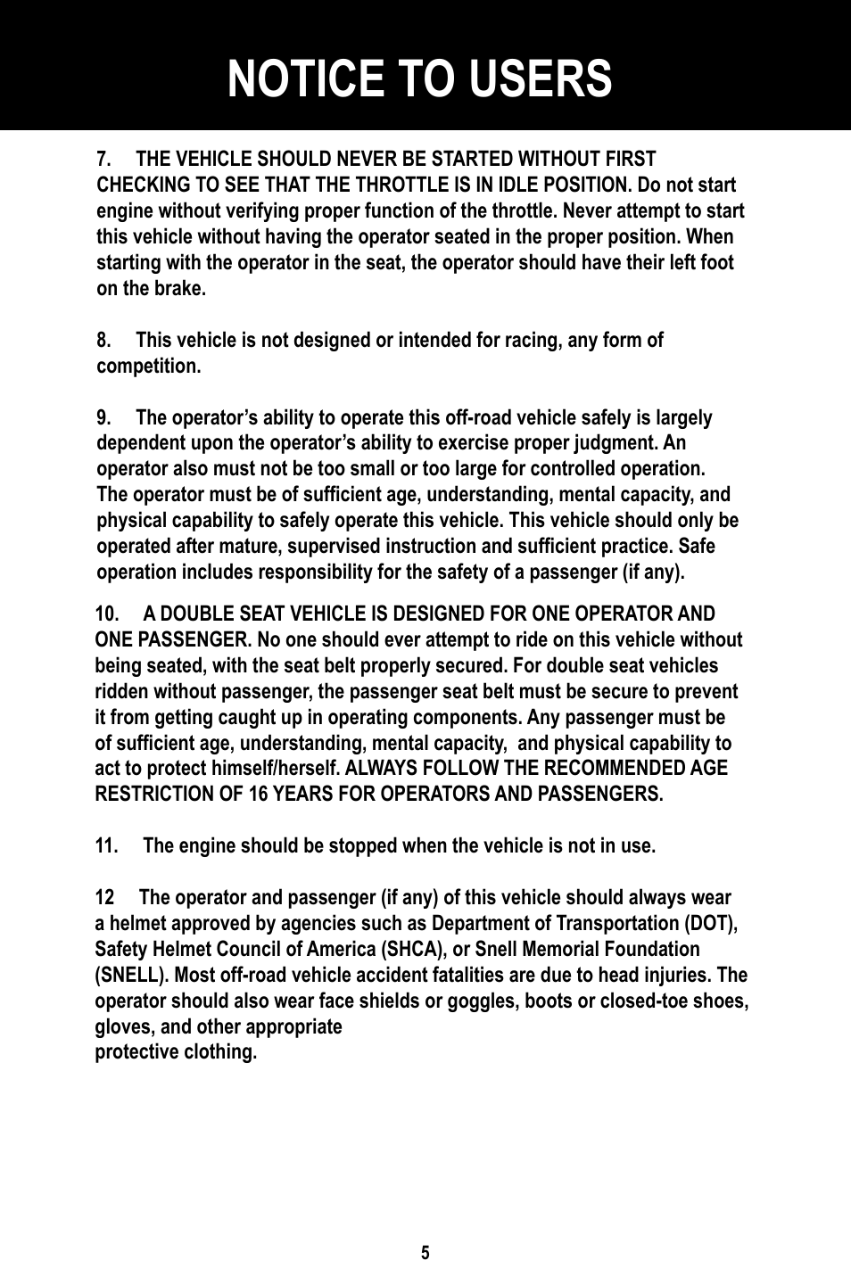 Notice to users | Baja Motorsports BR150-1 Operator's Manual User Manual | Page 8 / 55