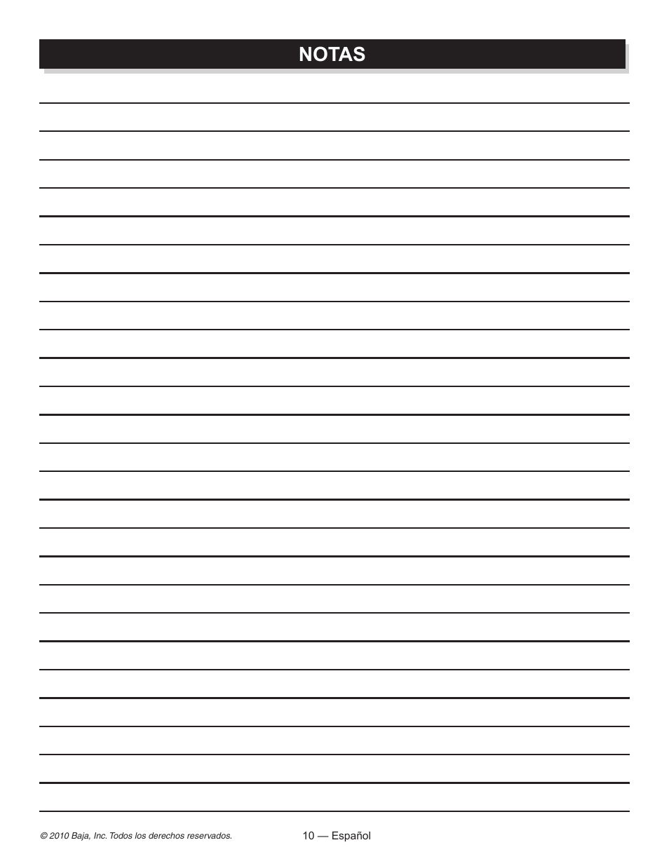 Notas | Baja Motorsports DB30 Assembly Guide User Manual | Page 19 / 20