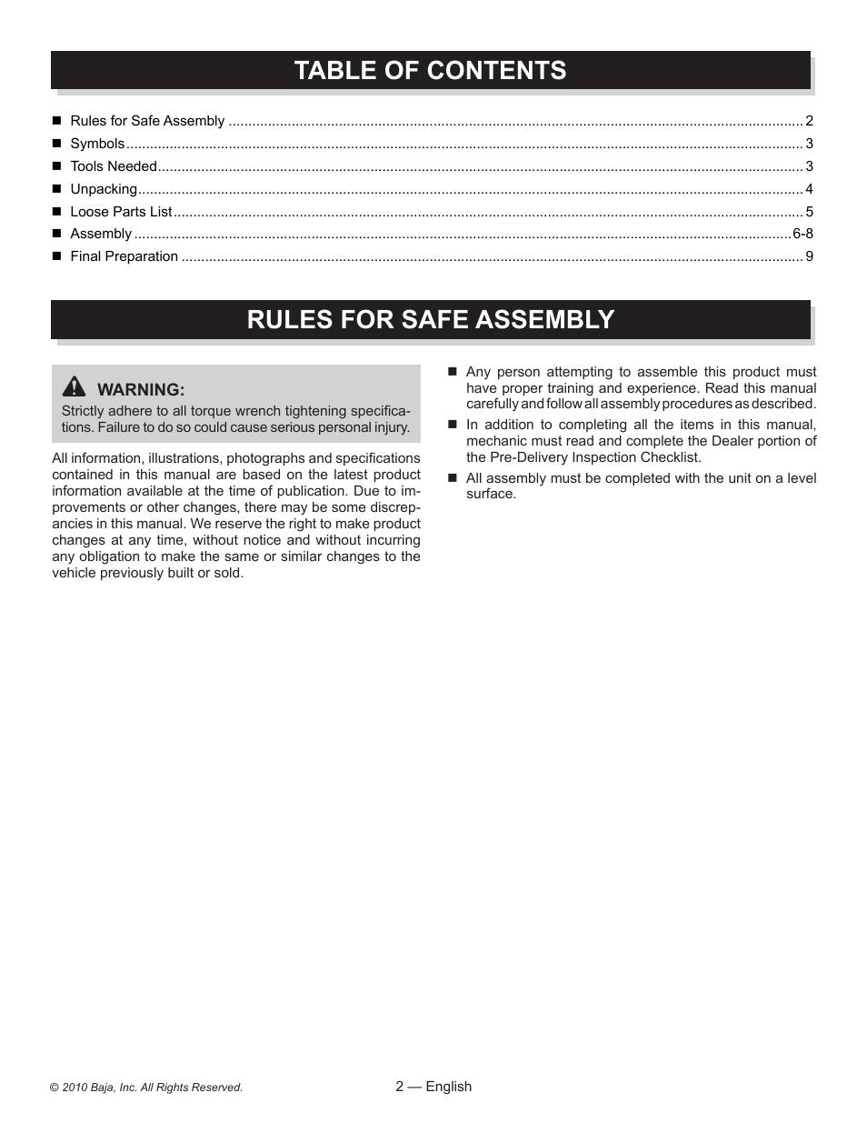Baja Motorsports DB30 Assembly Guide User Manual | Page 2 / 20