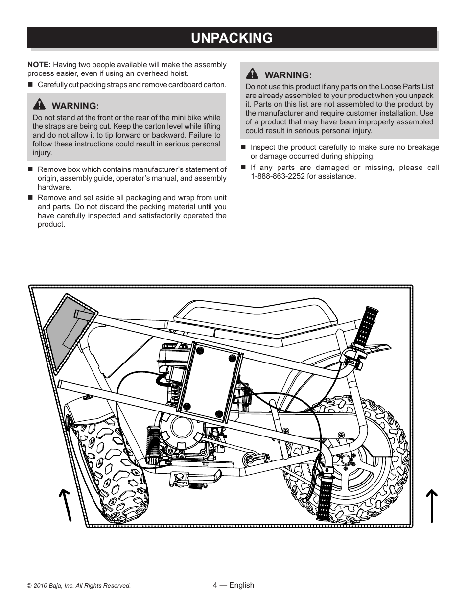 Unpacking | Baja Motorsports DB30 Assembly Guide User Manual | Page 4 / 20