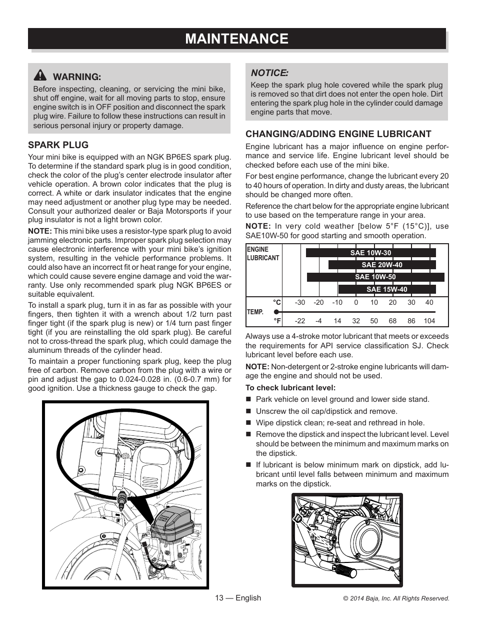Maintenance | Baja Motorsports MB200 Operator's Manual User Manual | Page 13 / 44