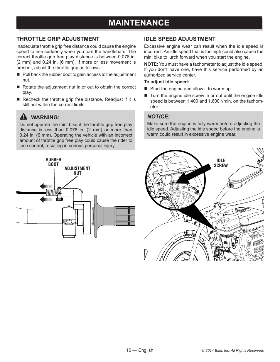 Maintenance | Baja Motorsports MB200 Operator's Manual User Manual | Page 15 / 44