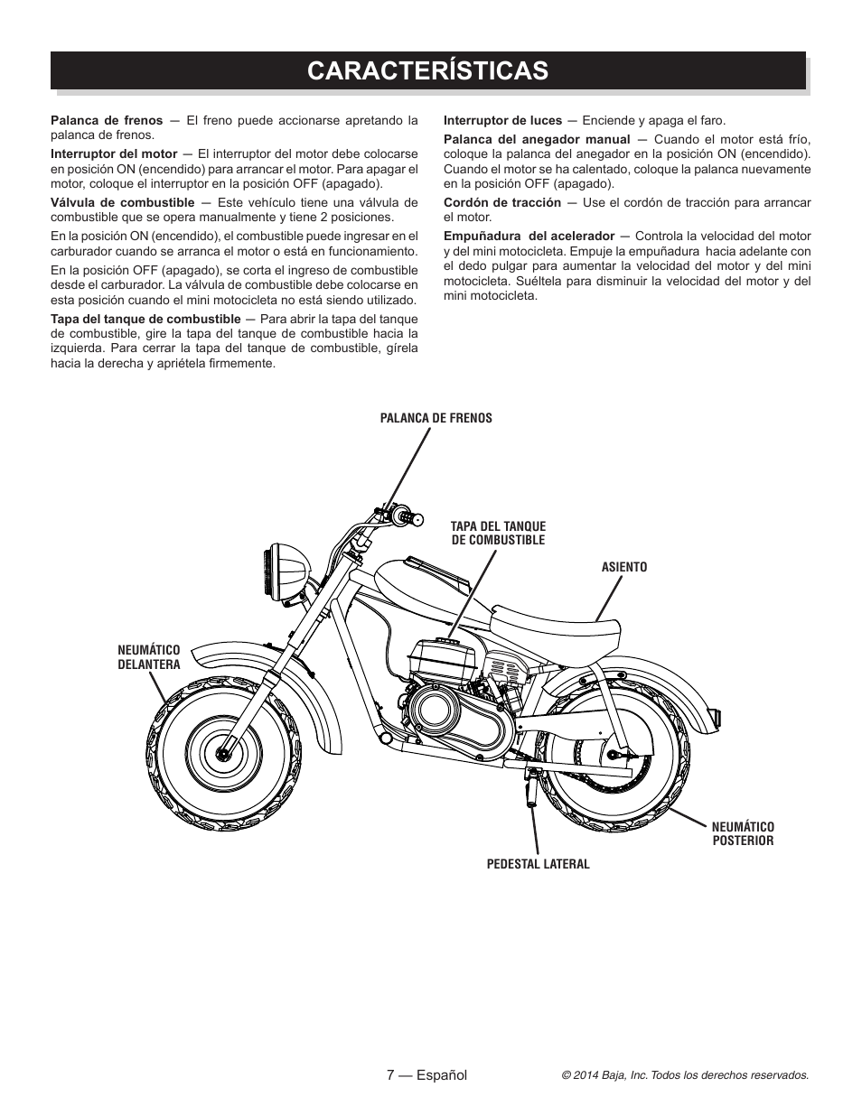 Características | Baja Motorsports MB200 Operator's Manual User Manual | Page 28 / 44
