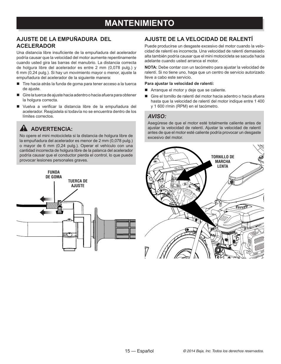 Mantenimiento | Baja Motorsports MB200 Operator's Manual User Manual | Page 36 / 44